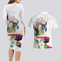 Philippines Eagle and Sampaguita Flowers Couples Matching Long Sleeve Bodycon Dress and Hawaiian Shirt Polynesian Pattern LT9 - Wonder Print Shop