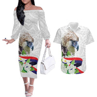 Philippines Eagle and Sampaguita Flowers Couples Matching Off The Shoulder Long Sleeve Dress and Hawaiian Shirt Polynesian Pattern LT9 - Wonder Print Shop