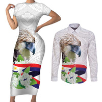 Philippines Eagle and Sampaguita Flowers Couples Matching Short Sleeve Bodycon Dress and Long Sleeve Button Shirt Polynesian Pattern LT9 - Wonder Print Shop