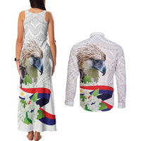 Philippines Eagle and Sampaguita Flowers Couples Matching Tank Maxi Dress and Long Sleeve Button Shirt Polynesian Pattern LT9 - Wonder Print Shop