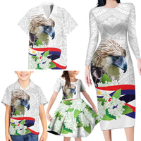 Philippines Eagle and Sampaguita Flowers Family Matching Long Sleeve Bodycon Dress and Hawaiian Shirt Polynesian Pattern LT9 - Wonder Print Shop