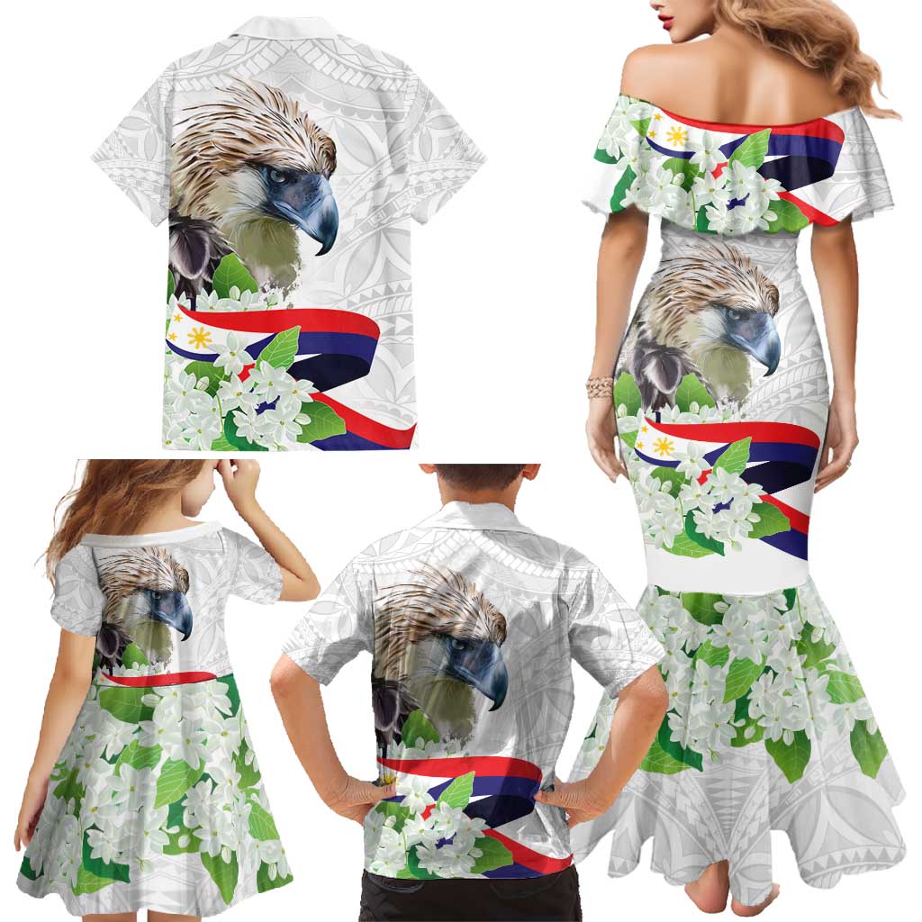 Philippines Eagle and Sampaguita Flowers Family Matching Mermaid Dress and Hawaiian Shirt Polynesian Pattern LT9 - Wonder Print Shop