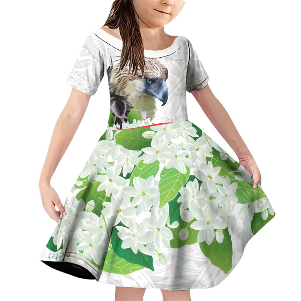 Philippines Eagle and Sampaguita Flowers Family Matching Off Shoulder Short Dress and Hawaiian Shirt Polynesian Pattern LT9 - Wonder Print Shop