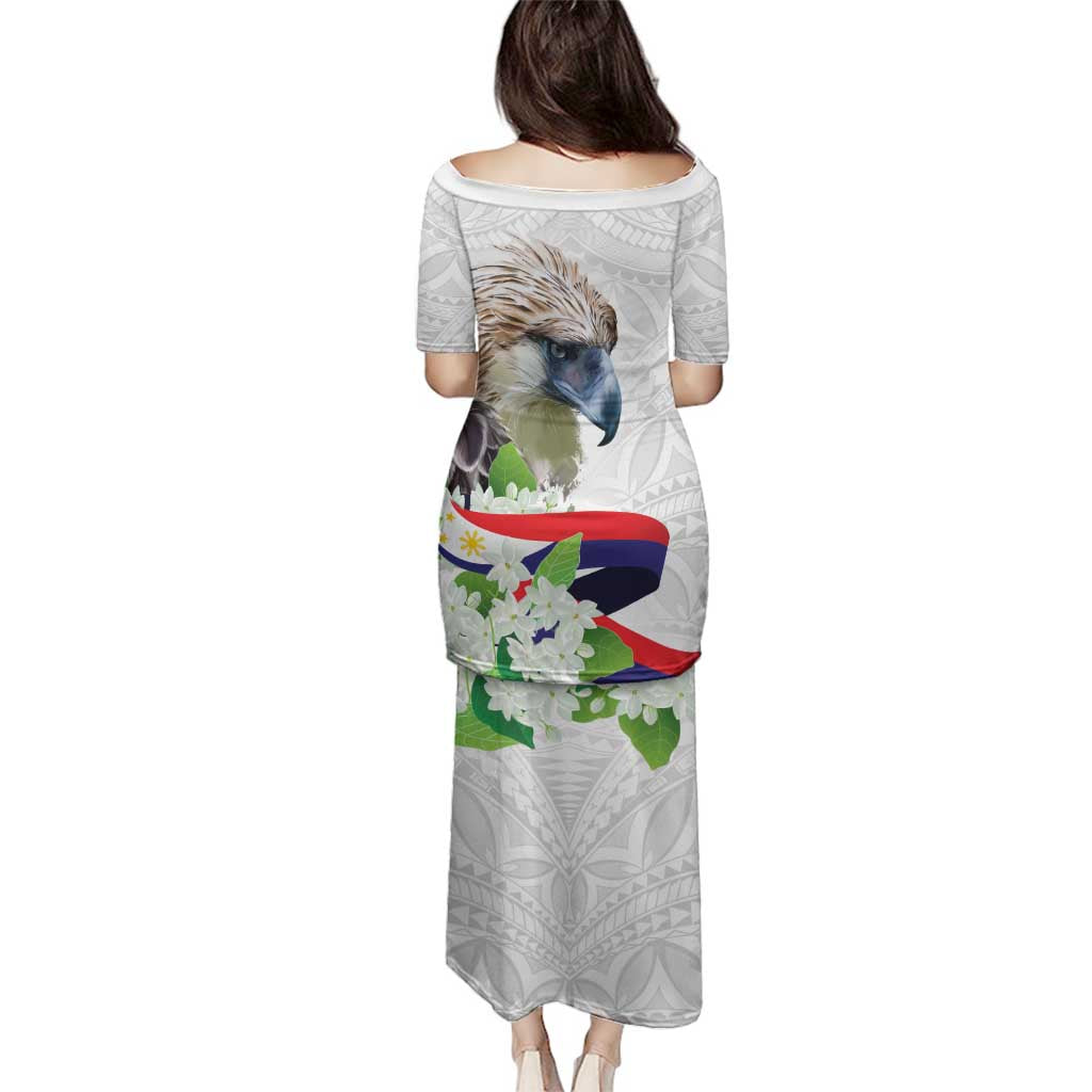 Philippines Eagle and Sampaguita Flowers Family Matching Puletasi and Hawaiian Shirt Polynesian Pattern - Wonder Print Shop