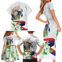 Philippines Eagle and Sampaguita Flowers Family Matching Short Sleeve Bodycon Dress and Hawaiian Shirt Polynesian Pattern - Wonder Print Shop