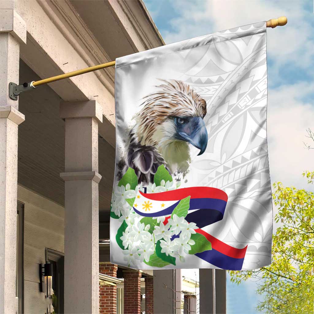Philippines Eagle and Sampaguita Flowers Garden Flag Polynesian Pattern - Wonder Print Shop