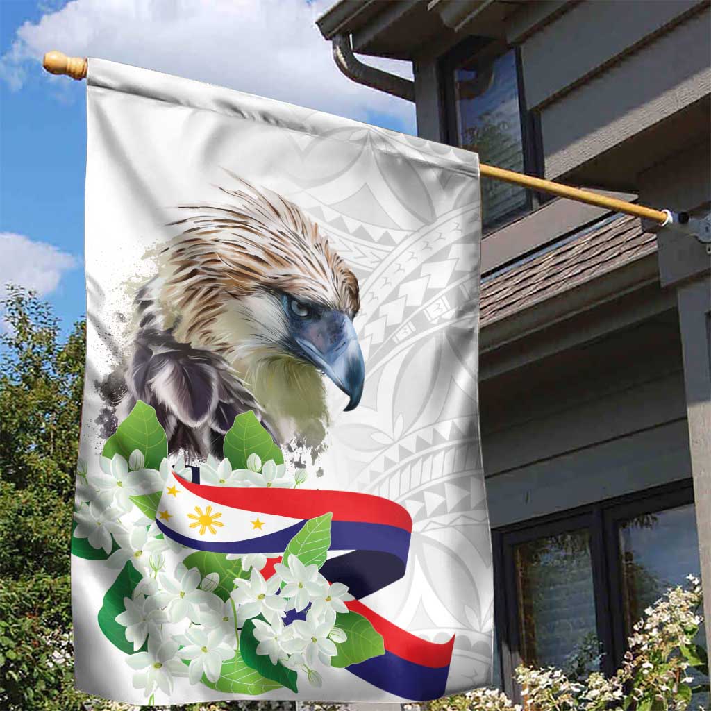 Philippines Eagle and Sampaguita Flowers Garden Flag Polynesian Pattern - Wonder Print Shop