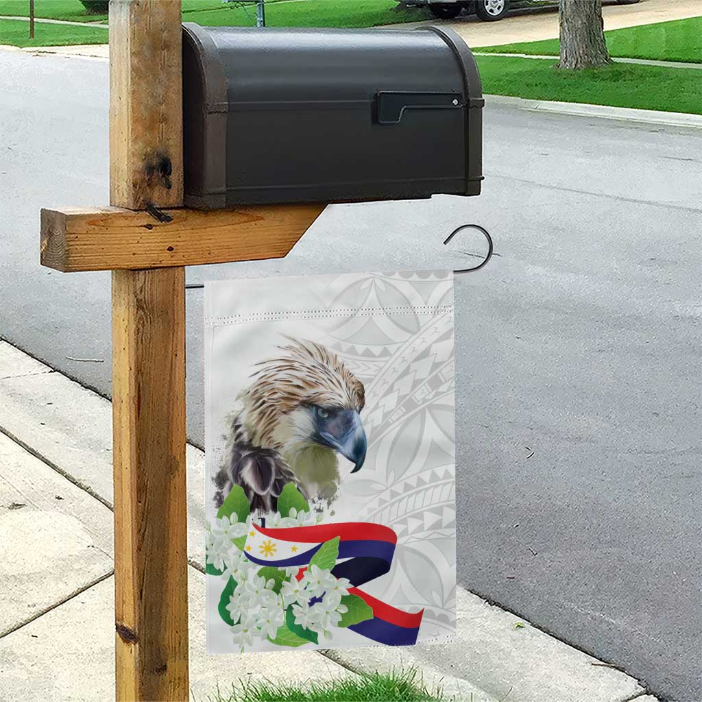 Philippines Eagle and Sampaguita Flowers Garden Flag Polynesian Pattern - Wonder Print Shop