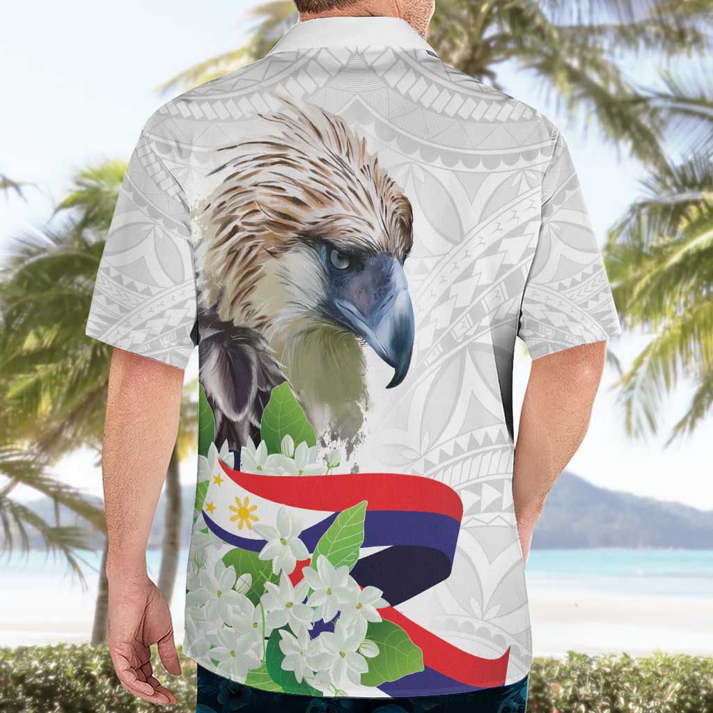 Philippines Eagle and Sampaguita Flowers Hawaiian Shirt Polynesian Pattern - Wonder Print Shop
