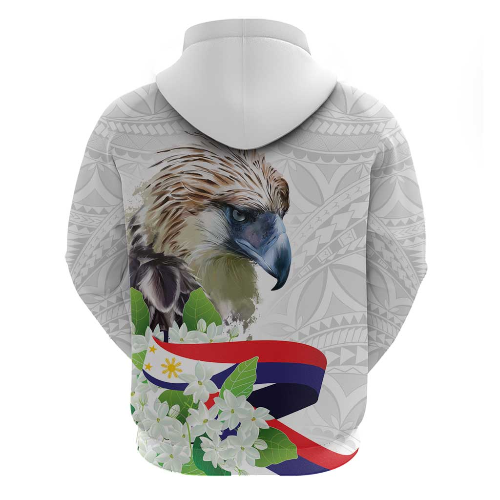 Philippines Eagle and Sampaguita Flowers Hoodie Polynesian Pattern - Wonder Print Shop