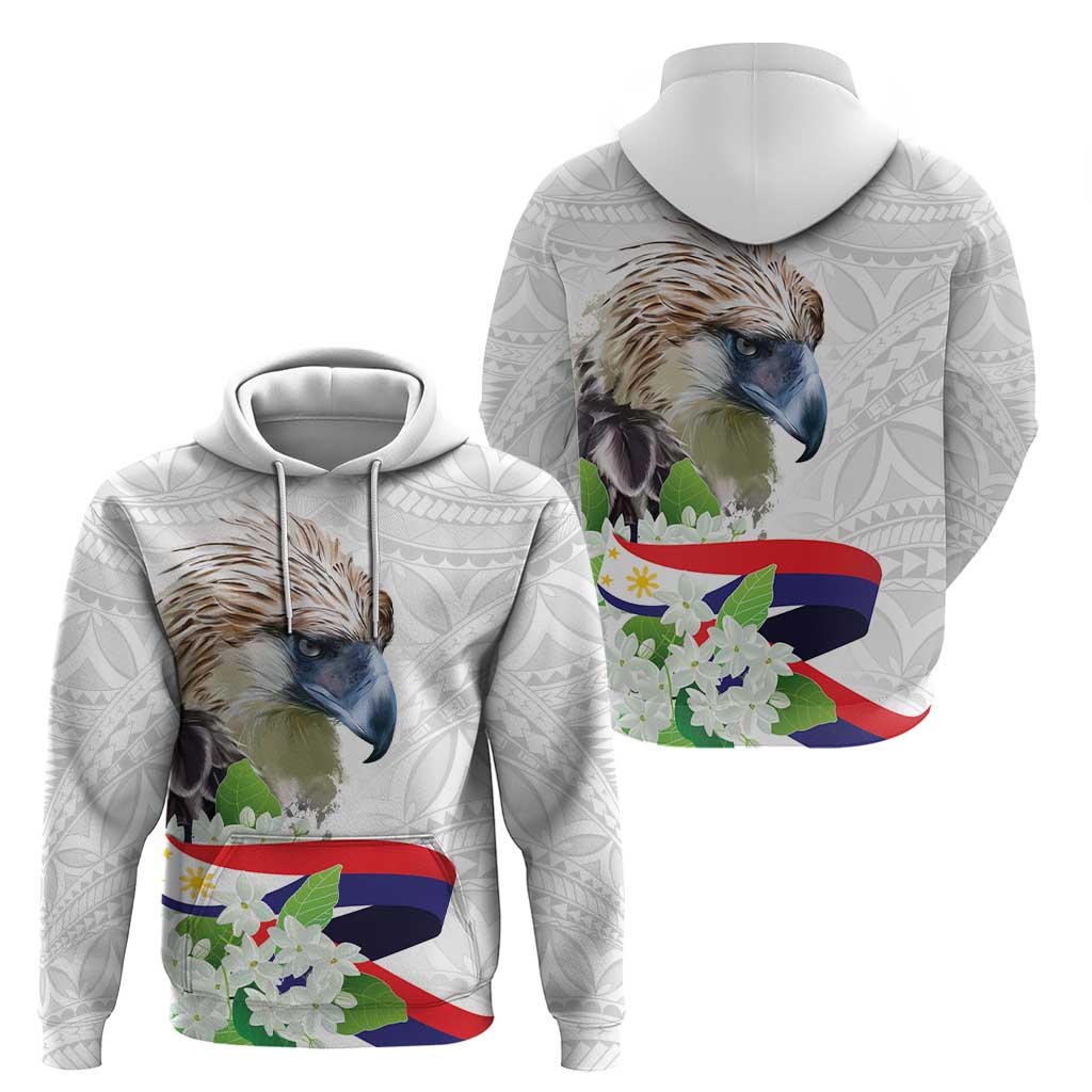 Philippines Eagle and Sampaguita Flowers Hoodie Polynesian Pattern - Wonder Print Shop