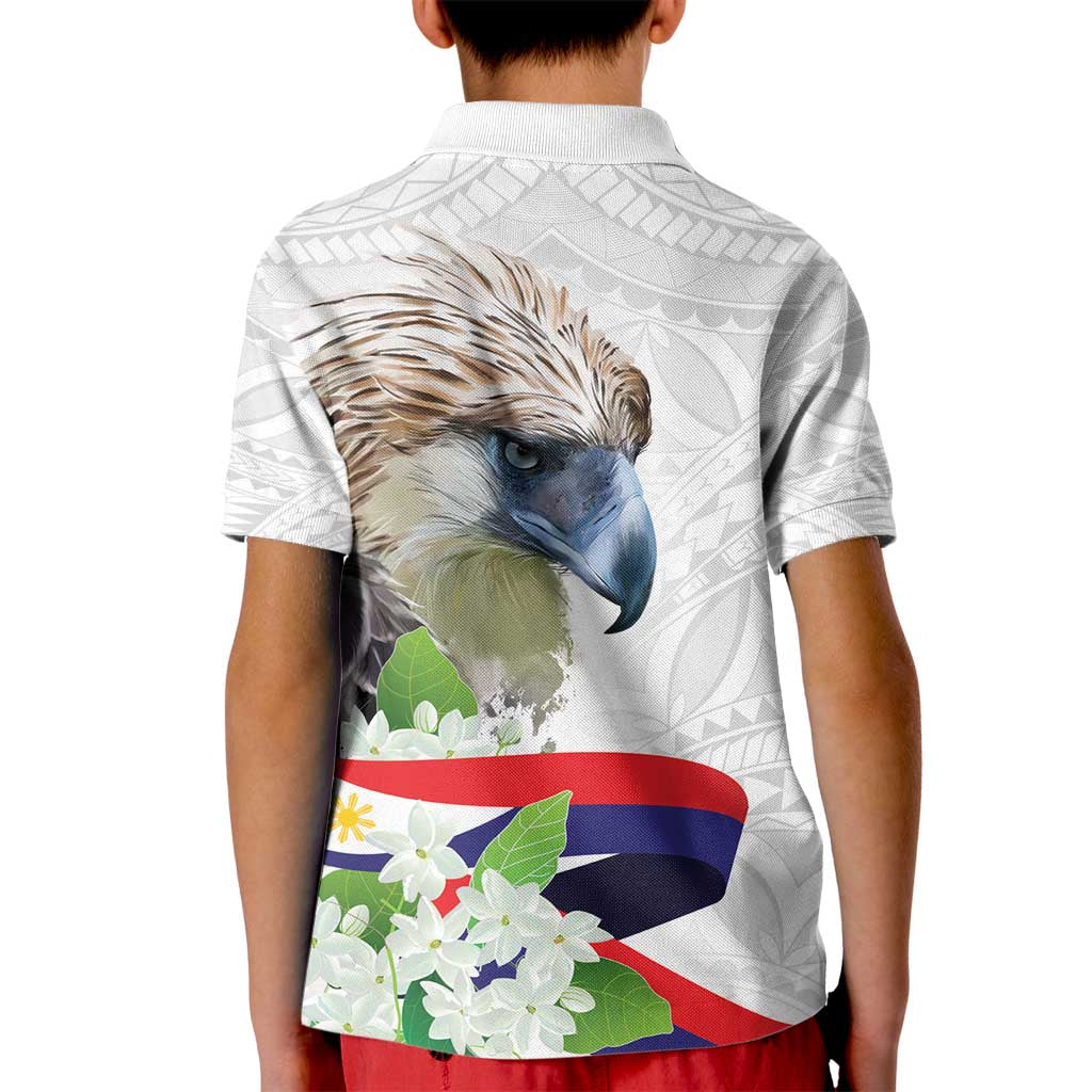Philippines Eagle and Sampaguita Flowers Kid Polo Shirt Polynesian Pattern - Wonder Print Shop
