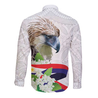 Philippines Eagle and Sampaguita Flowers Long Sleeve Button Shirt Polynesian Pattern - Wonder Print Shop