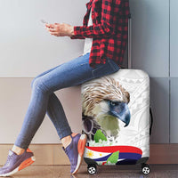Philippines Eagle and Sampaguita Flowers Luggage Cover Polynesian Pattern - Wonder Print Shop