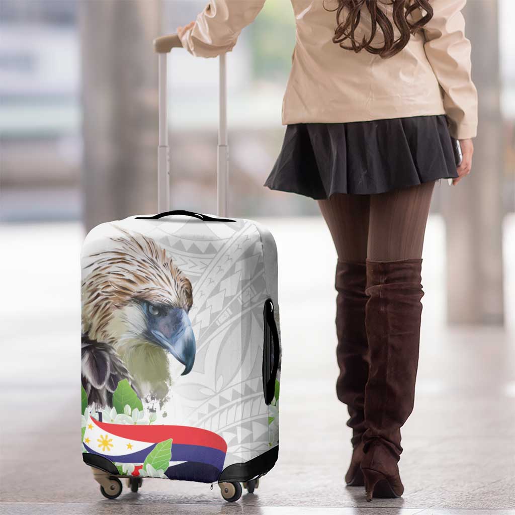 Philippines Eagle and Sampaguita Flowers Luggage Cover Polynesian Pattern - Wonder Print Shop