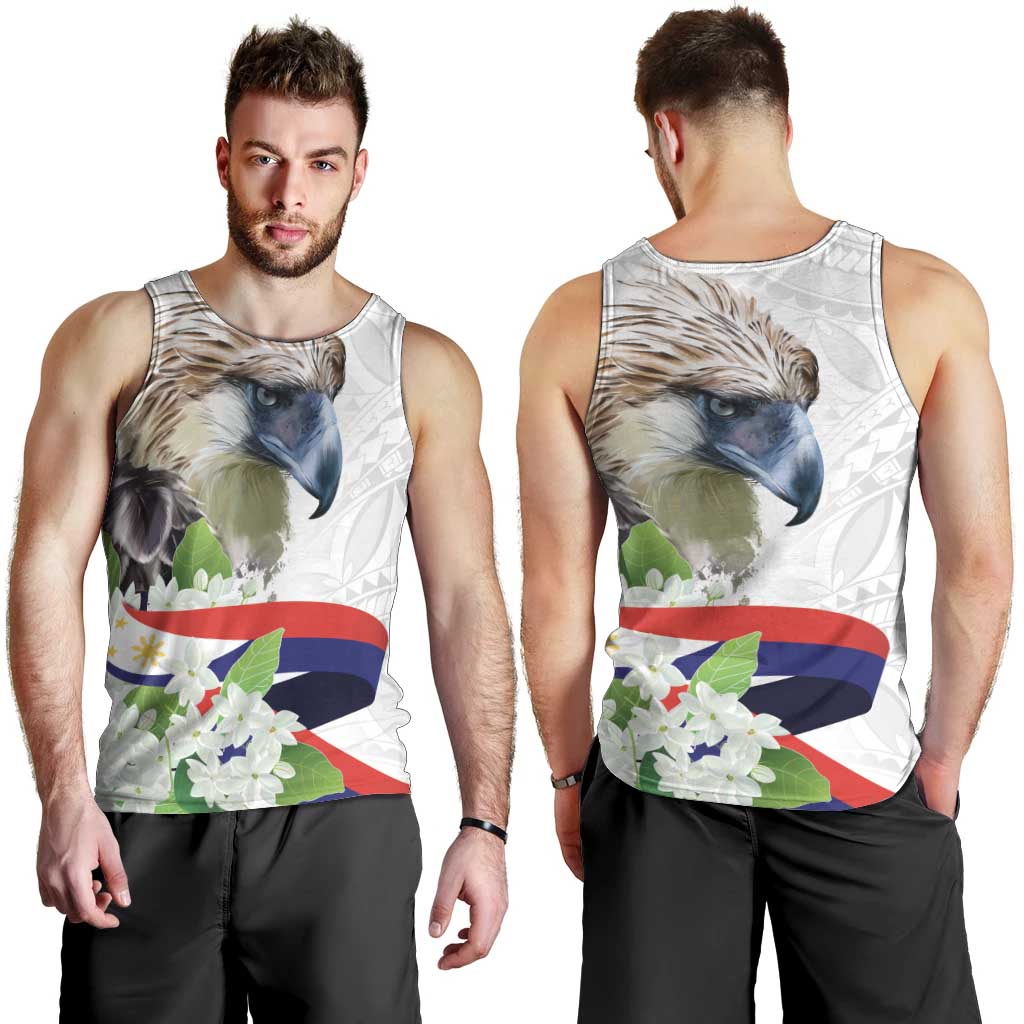 Philippines Eagle and Sampaguita Flowers Men Tank Top Polynesian Pattern - Wonder Print Shop