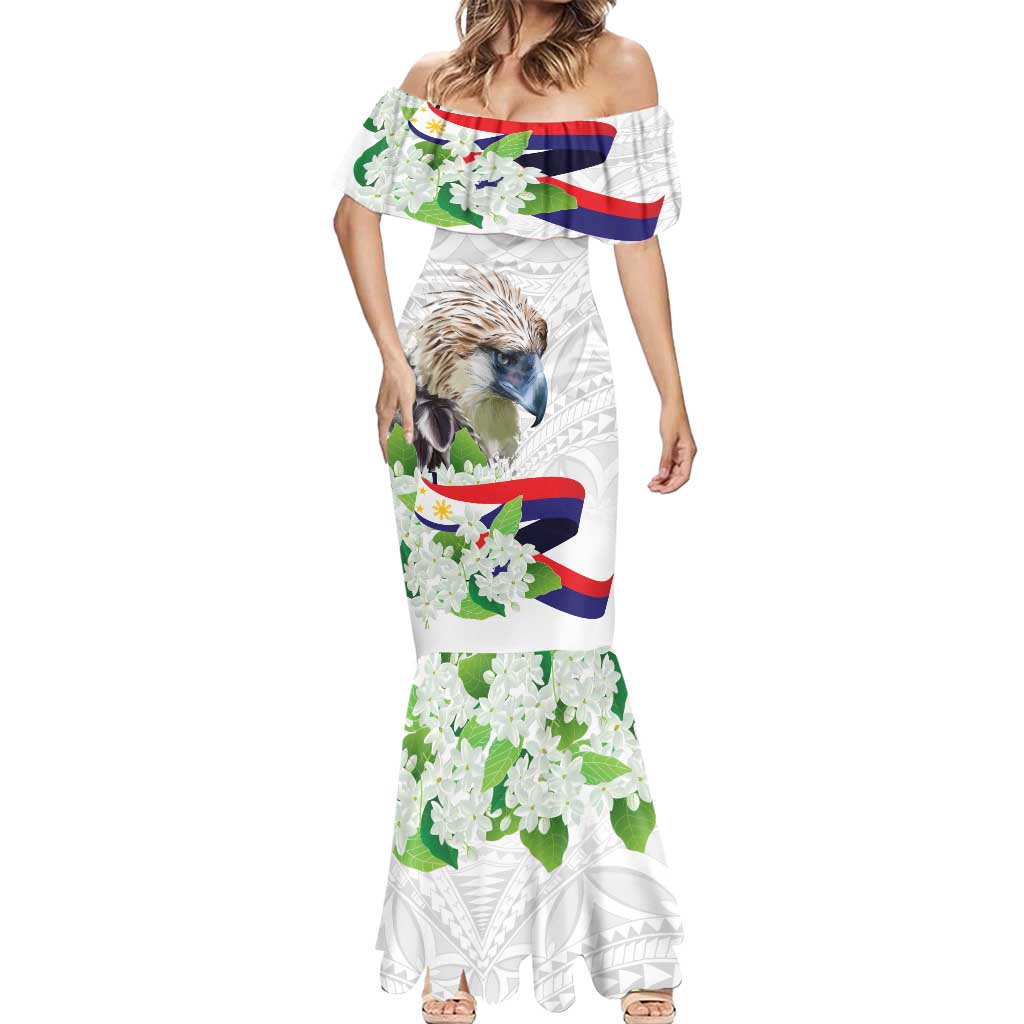 Philippines Eagle and Sampaguita Flowers Mermaid Dress Polynesian Pattern - Wonder Print Shop