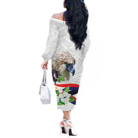 Philippines Eagle and Sampaguita Flowers Off The Shoulder Long Sleeve Dress Polynesian Pattern - Wonder Print Shop