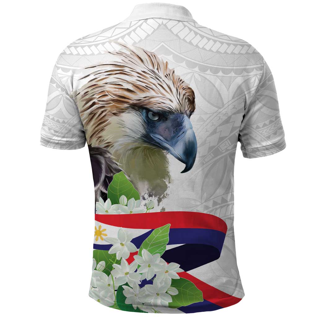 Philippines Eagle and Sampaguita Flowers Polo Shirt Polynesian Pattern - Wonder Print Shop