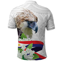 Philippines Eagle and Sampaguita Flowers Polo Shirt Polynesian Pattern - Wonder Print Shop
