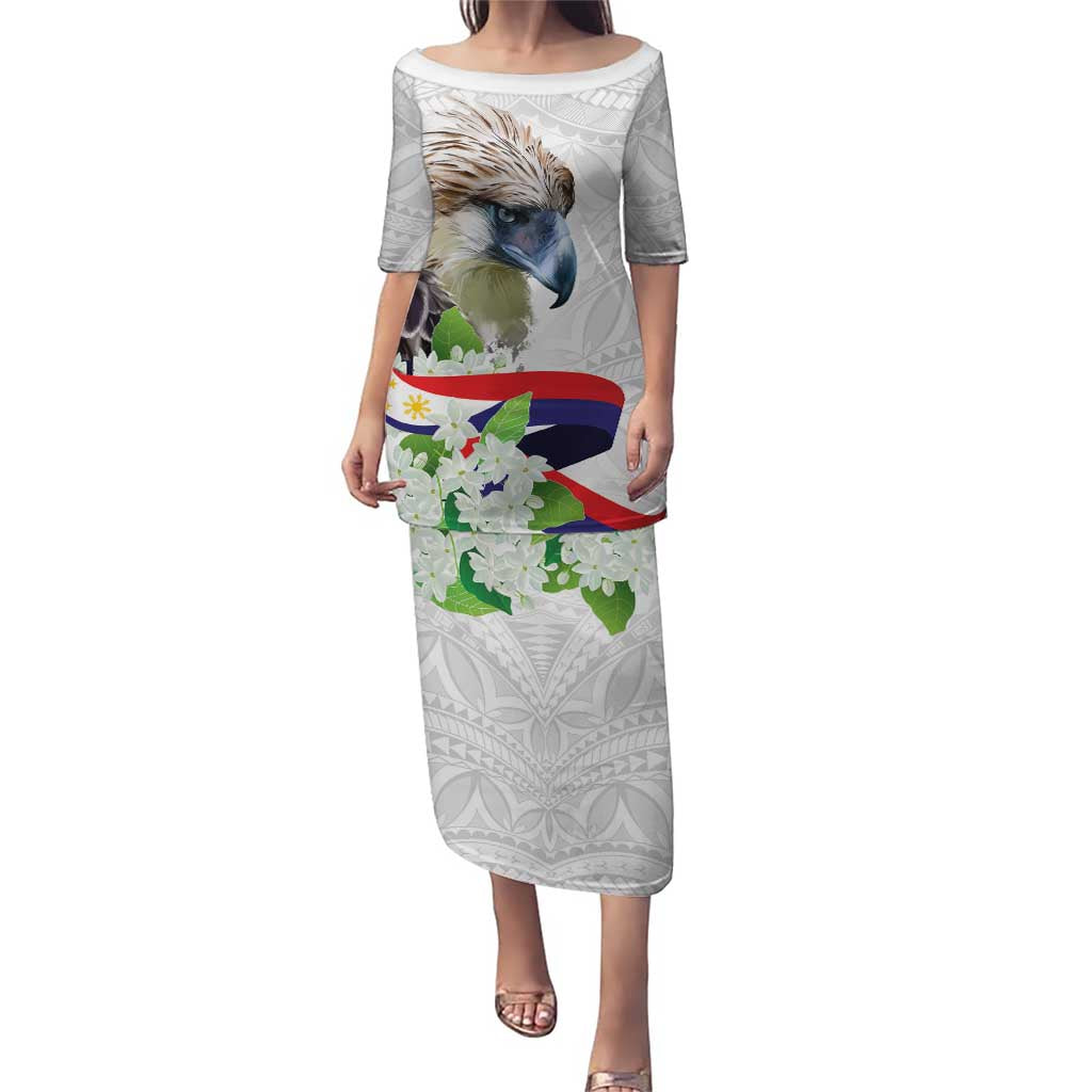 Philippines Eagle and Sampaguita Flowers Puletasi Polynesian Pattern - Wonder Print Shop