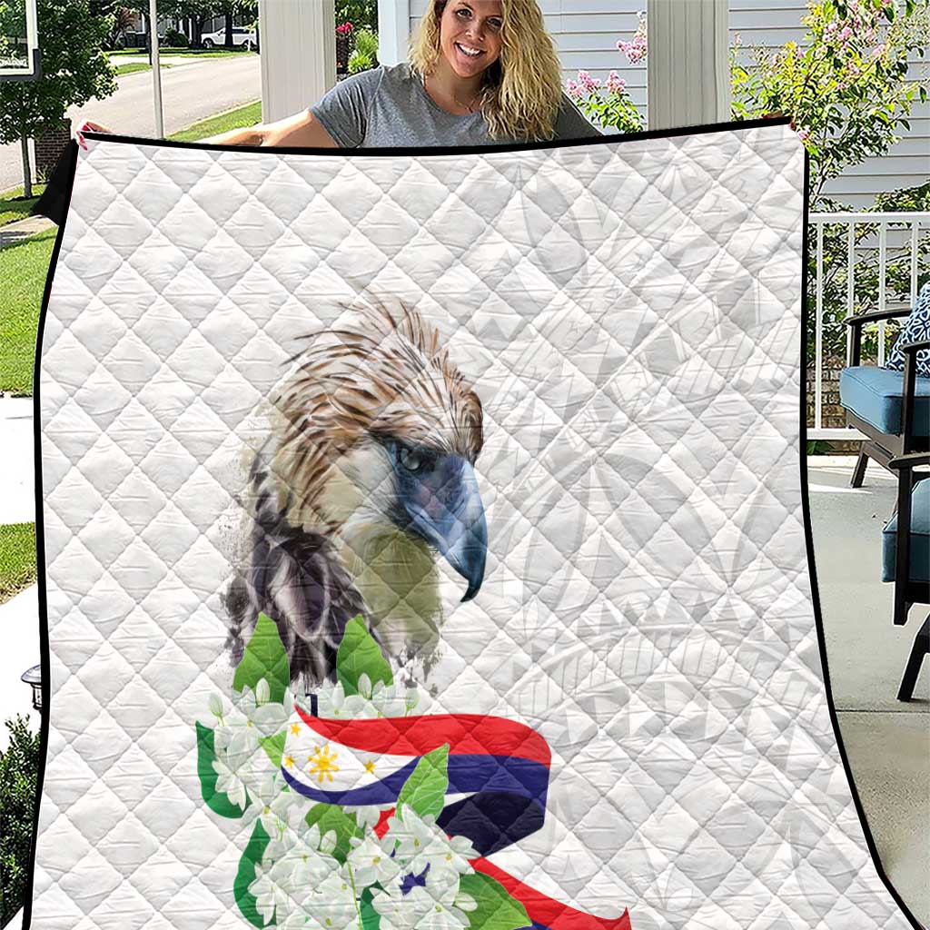 Philippines Eagle and Sampaguita Flowers Quilt Polynesian Pattern - Wonder Print Shop