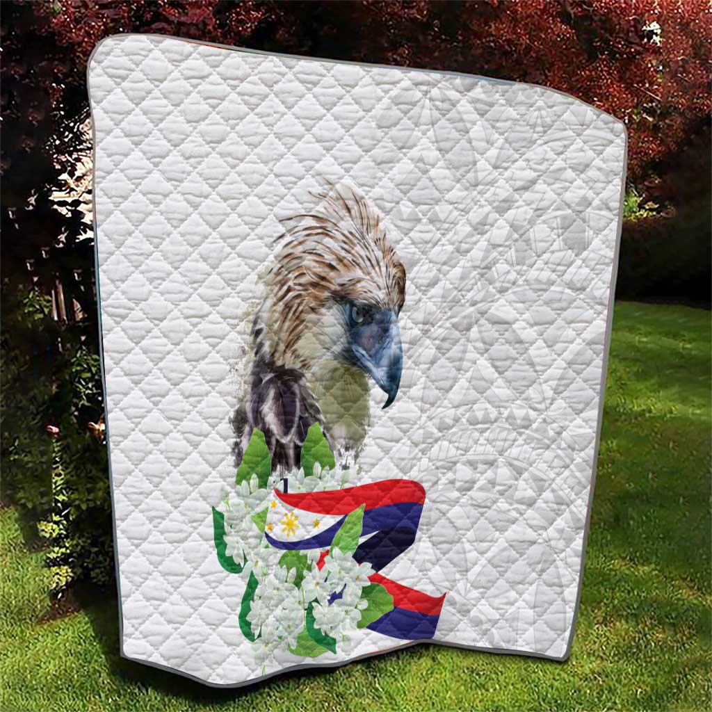 Philippines Eagle and Sampaguita Flowers Quilt Polynesian Pattern - Wonder Print Shop