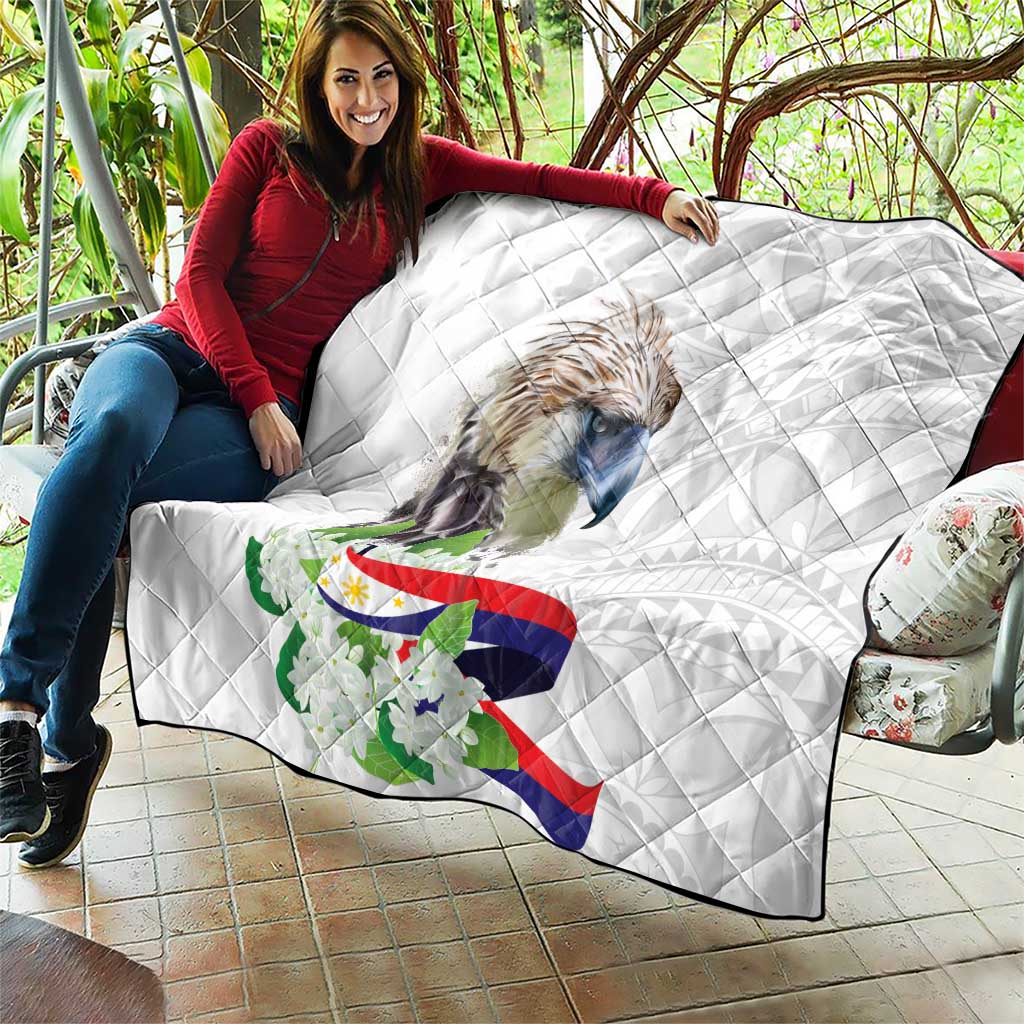 Philippines Eagle and Sampaguita Flowers Quilt Polynesian Pattern - Wonder Print Shop