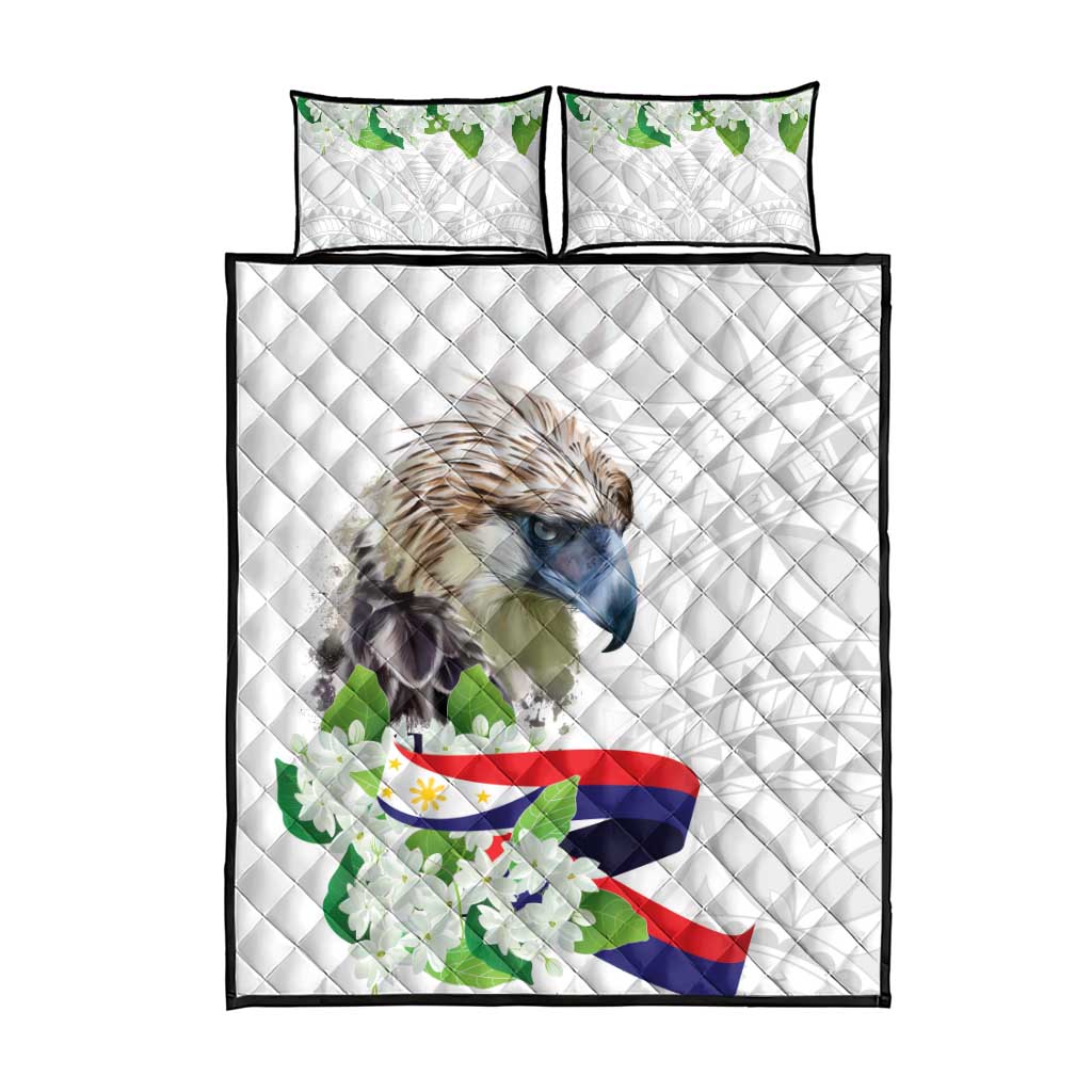 Philippines Eagle and Sampaguita Flowers Quilt Bed Set Polynesian Pattern - Wonder Print Shop