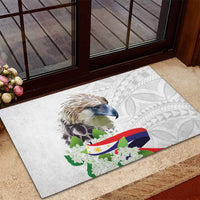Philippines Eagle and Sampaguita Flowers Rubber Doormat Polynesian Pattern - Wonder Print Shop
