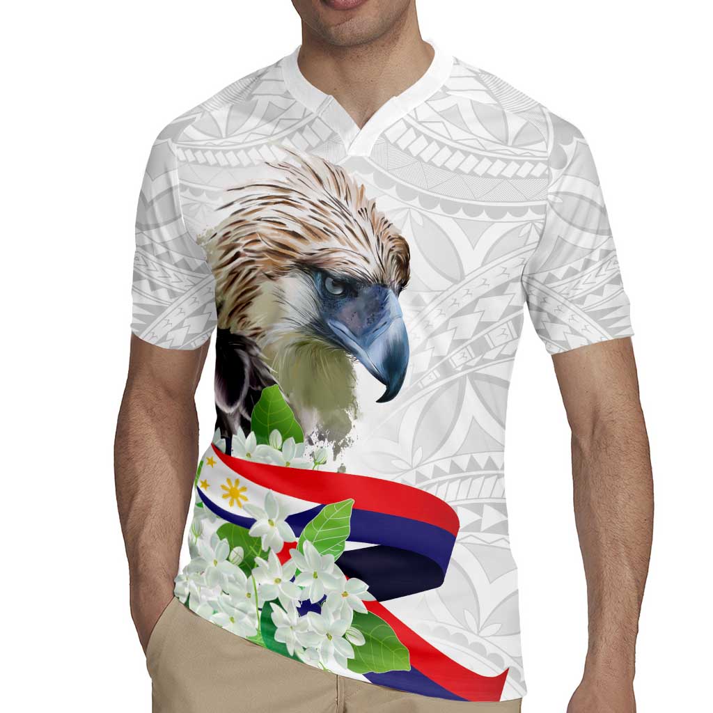 Philippines Eagle and Sampaguita Flowers Rugby Jersey Polynesian Pattern - Wonder Print Shop