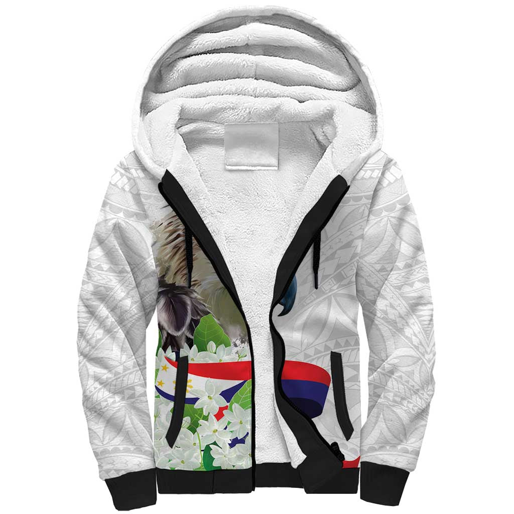 Philippines Eagle and Sampaguita Flowers Sherpa Hoodie Polynesian Pattern - Wonder Print Shop