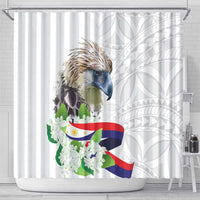 Philippines Eagle and Sampaguita Flowers Shower Curtain Polynesian Pattern