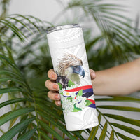 Philippines Eagle and Sampaguita Flowers Skinny Tumbler Polynesian Pattern - Wonder Print Shop
