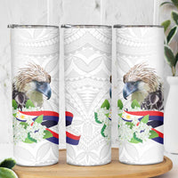 Philippines Eagle and Sampaguita Flowers Skinny Tumbler Polynesian Pattern - Wonder Print Shop
