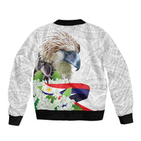 Philippines Eagle and Sampaguita Flowers Sleeve Zip Bomber Jacket Polynesian Pattern - Wonder Print Shop