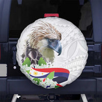Philippines Eagle and Sampaguita Flowers Spare Tire Cover Polynesian Pattern - Wonder Print Shop