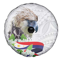 Philippines Eagle and Sampaguita Flowers Spare Tire Cover Polynesian Pattern - Wonder Print Shop
