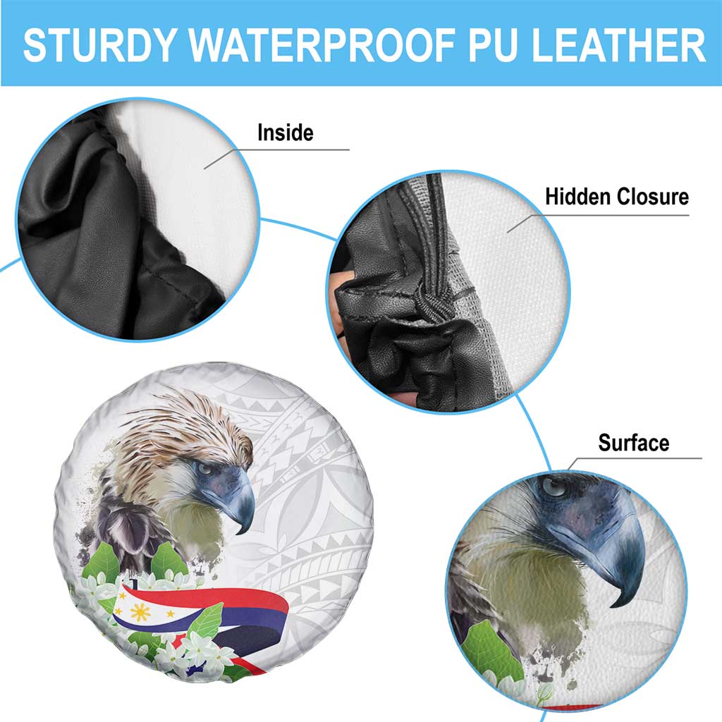 Philippines Eagle and Sampaguita Flowers Spare Tire Cover Polynesian Pattern - Wonder Print Shop