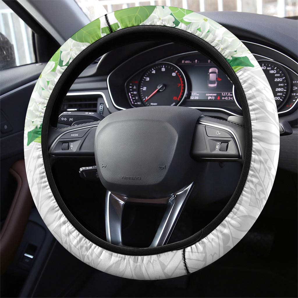 Philippines Eagle and Sampaguita Flowers Steering Wheel Cover Polynesian Pattern - Wonder Print Shop
