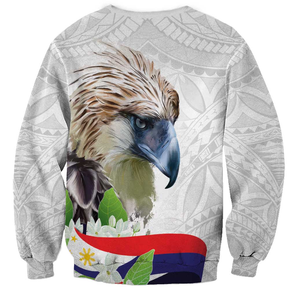 Philippines Eagle and Sampaguita Flowers Sweatshirt Polynesian Pattern - Wonder Print Shop