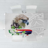 Philippines Eagle and Sampaguita Flowers Tablecloth Polynesian Pattern - Wonder Print Shop