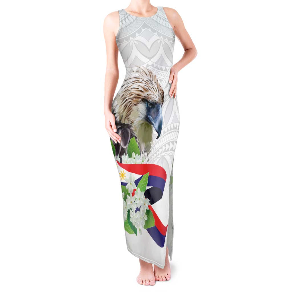 Philippines Eagle and Sampaguita Flowers Tank Maxi Dress Polynesian Pattern - Wonder Print Shop