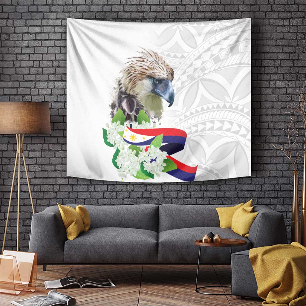 Philippines Eagle and Sampaguita Flowers Tapestry Polynesian Pattern - Wonder Print Shop