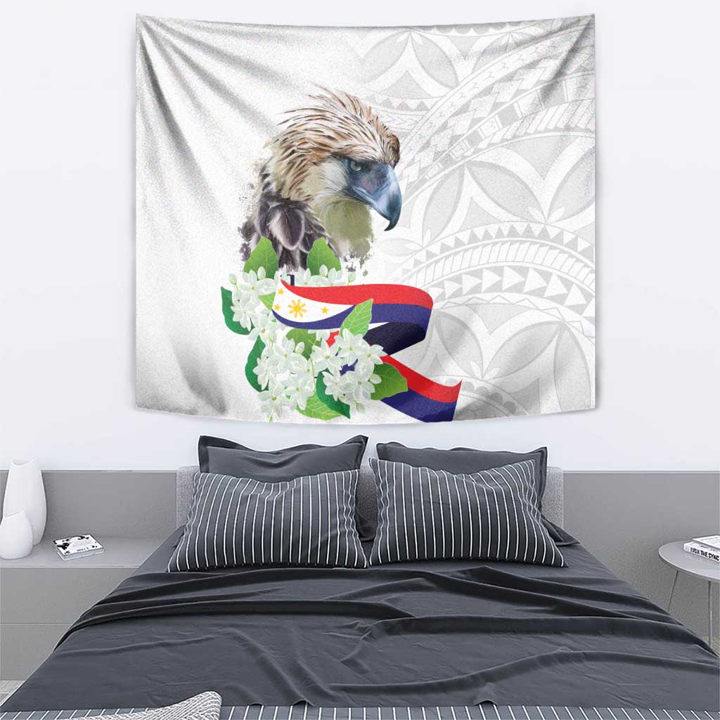 Philippines Eagle and Sampaguita Flowers Tapestry Polynesian Pattern - Wonder Print Shop