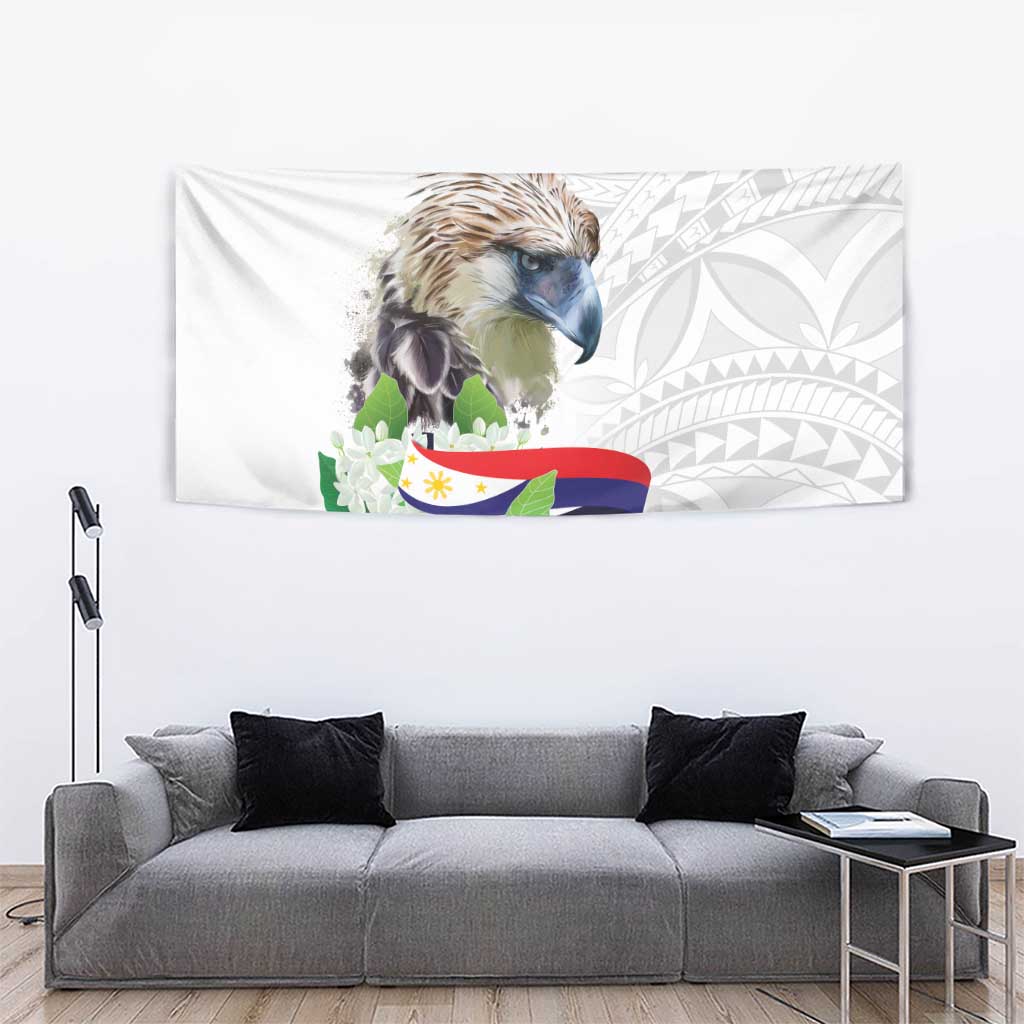 Philippines Eagle and Sampaguita Flowers Tapestry Polynesian Pattern - Wonder Print Shop