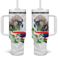 Philippines Eagle and Sampaguita Flowers Tumbler With Handle Polynesian Pattern - Wonder Print Shop