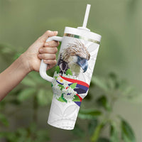 Philippines Eagle and Sampaguita Flowers Tumbler With Handle Polynesian Pattern - Wonder Print Shop