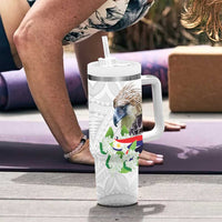 Philippines Eagle and Sampaguita Flowers Tumbler With Handle Polynesian Pattern - Wonder Print Shop