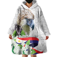 Philippines Eagle and Sampaguita Flowers Wearable Blanket Hoodie Polynesian Pattern - Wonder Print Shop
